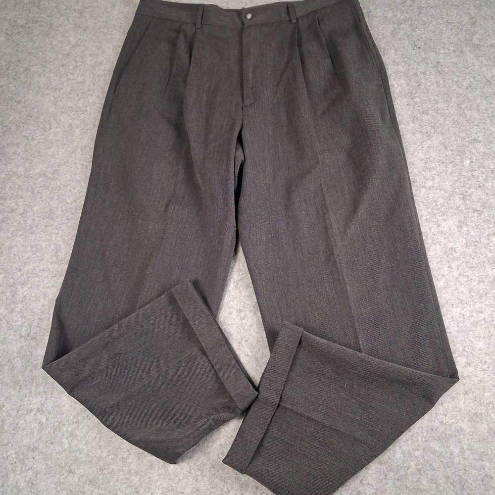 Claiborne Dress Pants Mens 36x30 Gray Pleated Cuffed Stretch Trousers